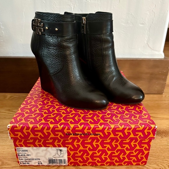 Tory Burch Elina 110mm Wedge Boot - Black - Size 6.5 - Picture 1 of 11